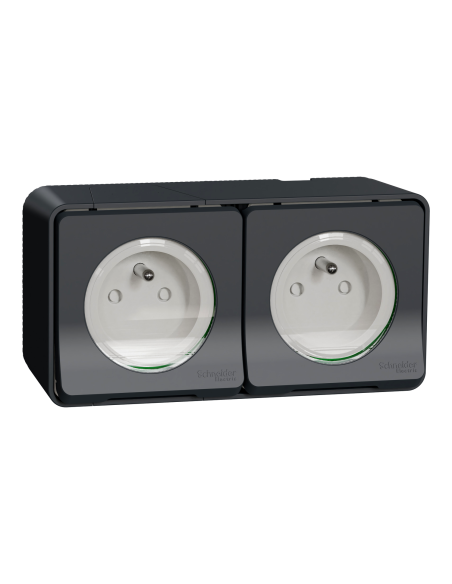 Mureva Styl - Double prise 2P+T horizontale précâblée - Saillie - Gris