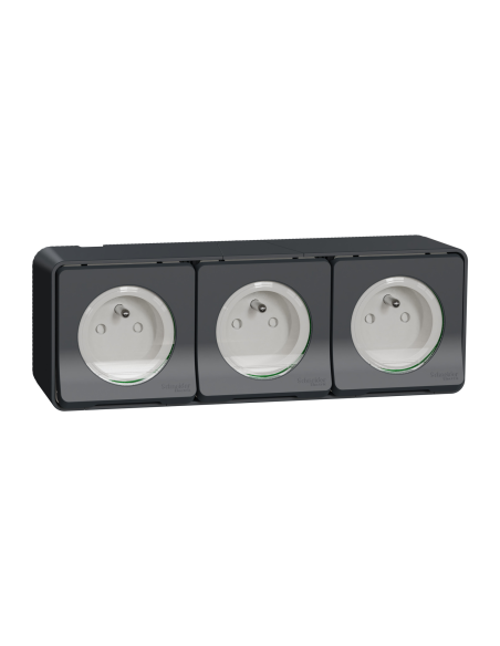 Mureva Styl - Triple prise 2P+T horiz. précâblée - Saillie - Gris