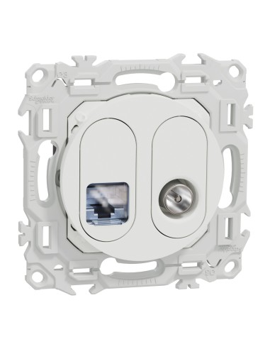 Odace 2025 - Prise mixte RJ45 Cat.6 STP + TV - Blanc craie