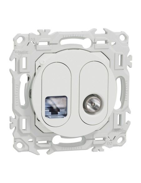 Odace 2025 - Prise mixte RJ45 Cat.6 STP + TV - Blanc craie