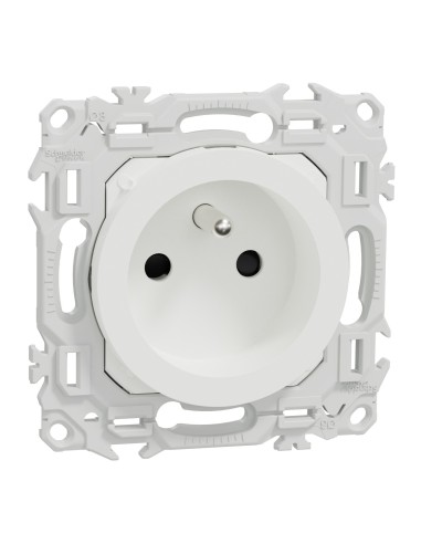 Odace 2025 - Prise 2P+T rénovation à puits - 4 bornes auto par pôle - Blanc craie