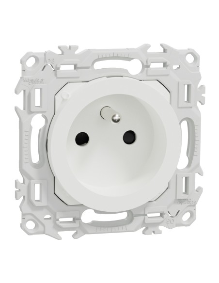 Odace 2025 - Prise 2P+T rénovation à puits - 4 bornes auto par pôle - Blanc craie