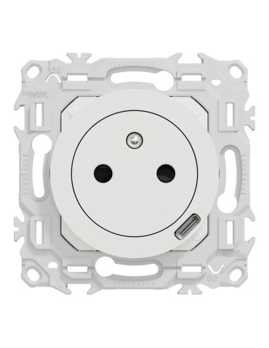 Odace 2025 - Prise 2P+T affleurante + chargeur USB-C 18W Power Delivery - Blanc craie