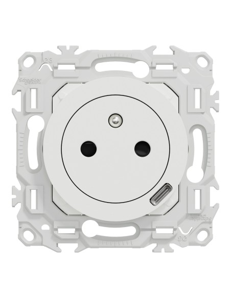 Odace 2025 - Prise 2P+T affleurante + chargeur USB-C 18W Power Delivery - Blanc craie