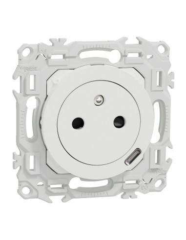 Odace 2025 - Prise 2P+T affleurante + chargeur USB-C 18W Power Delivery - Blanc craie