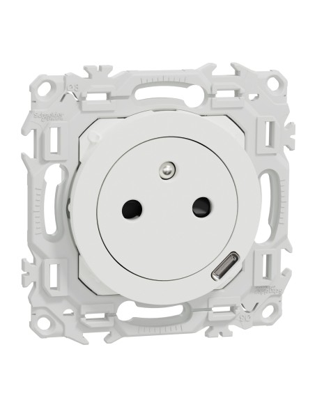 Odace 2025 - Prise 2P+T affleurante + chargeur USB-C 18W Power Delivery - Blanc craie