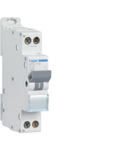 Disjoncteur Phase + Neutre 16A 3kA Courbe C bornes à vis